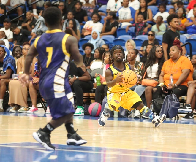 Play continues in the first half during Duffy's Hope 19th Annual Celebrity Basketball Game at the Chase Fieldhouse in Wilmington, Saturday, August 5, 2023.