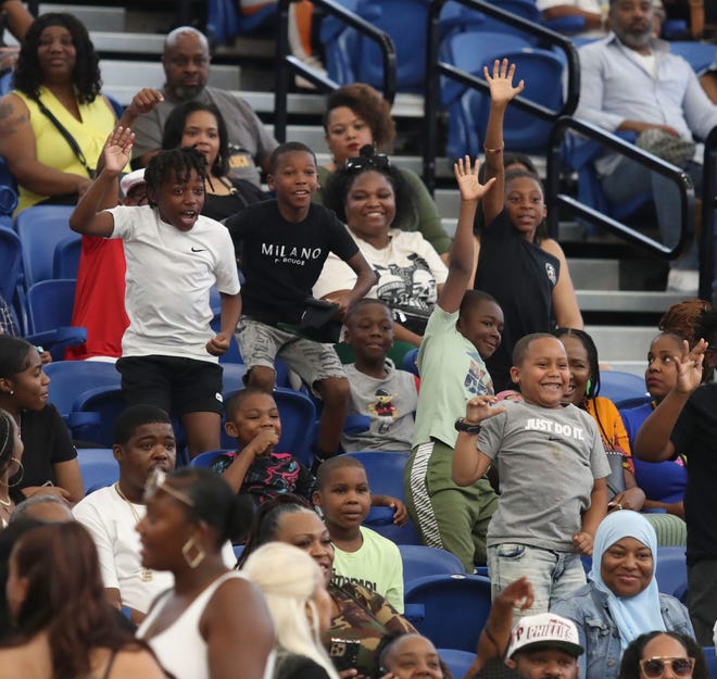 Fans cheer during Duffy's Hope 19th Annual Celebrity Basketball Game at the Chase Fieldhouse in Wilmington, Saturday, August 5, 2023.