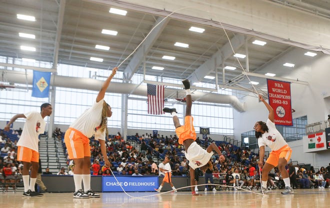 Jump 4 Jerry team members perform during Duffy's Hope 19th Annual Celebrity Basketball Game at the Chase Fieldhouse in Wilmington, Saturday, August 5, 2023.