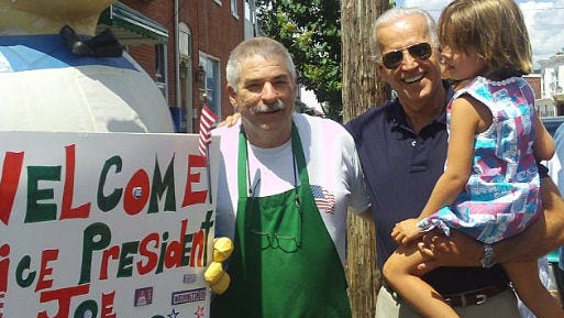 “Here is a picture of my father and Vice President Joe Biden. Mr. Biden attended St. Anthony’s Italian Festival procession in 2011 and we were lucky enough to get a picture with him. My father, Bernie Malloy, owns a local water ice and pizza business on Eighth and DuPont streets in Wilmington’s Little Italy named Bernie's the Original Italian Water Ice.