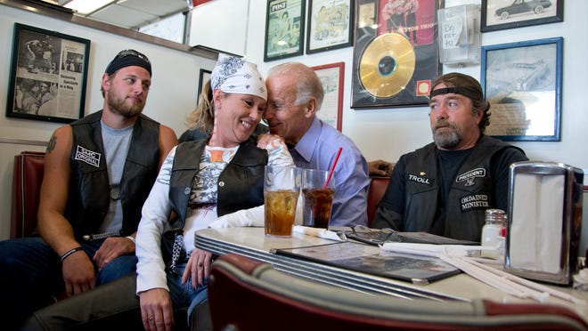 Another classic: Vice President Joe Biden talks to customers during a stop at Cruisers Diner on Sept. 9, 2012 in Seaman, Ohio.