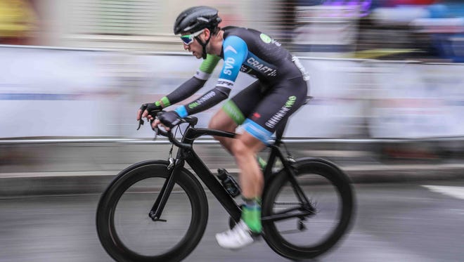 Professional racers participate in the twelfth annual Wilmington Grand Prix Saturday, May. 19, 2018, on Market Street in Wilmington, Delaware.