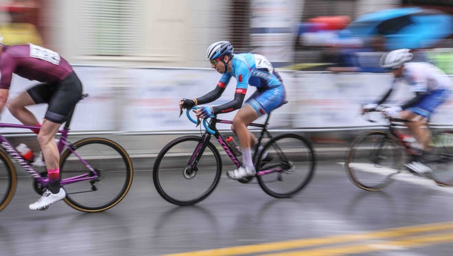 Professional racers participate in the twelfth annual Wilmington Grand Prix Saturday, May. 19, 2018, on Market Street in Wilmington, Delaware.
