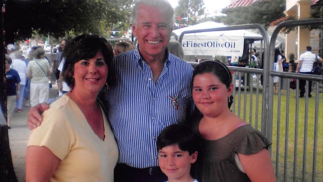 Vice President Biden with Susan C. Schneese and her children, Olivia and Luke, at St. Anthony's Italian Festival in Wilmington in 2008.