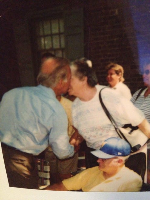 “I am sharing a picture of Joe Biden giving my mother in-law a little kiss. This picture was taken in front of the courthouse in New Castle on Separation Day.”