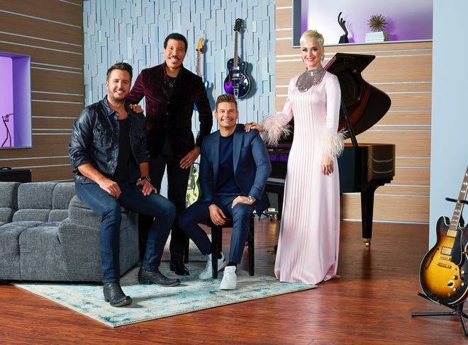 ABC's "American Idol" host Ryan Seacrest with judges Lionel Richie, Katy Perry and Luke Bryan.