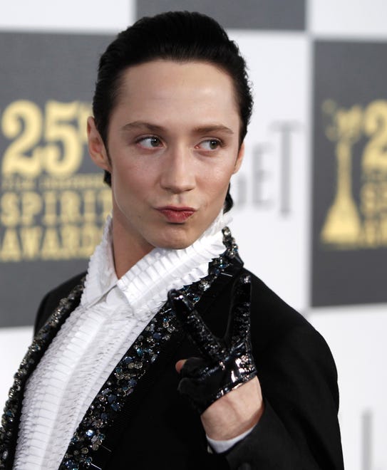 In this March 5, 2010 photo, figure skater Johnny Weir arrives at the Independent Spirit Awards in Los Angeles.