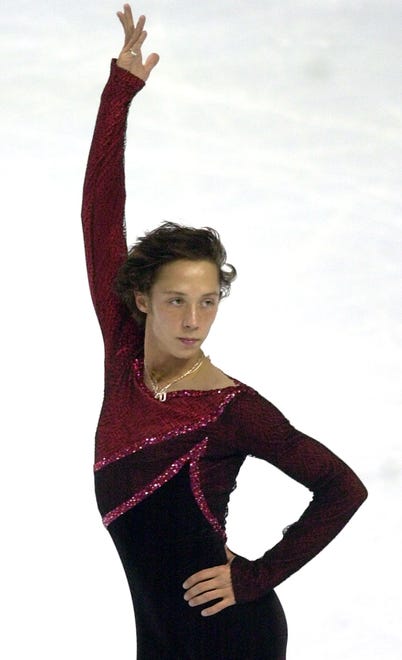 Johnny Weir strikes a pose during a warm up session at the U.S. Figure Skating Championships in Portland, Oregon, Thursday, Jan. 13, 2005.