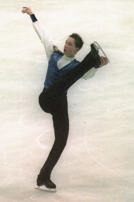 Johnny Weir performs in the men's singles skating event at the World Junior Figure Skating Championships in Sofia, Bulgaria, Thursday, March 1, 2001. Weir won the gold medal.