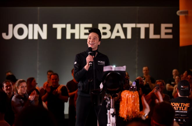 Johnny Weir shows his support for the movement to beat rare cancers at a Cycle for Survival event in New York City on Sunday, March 10, 2019.