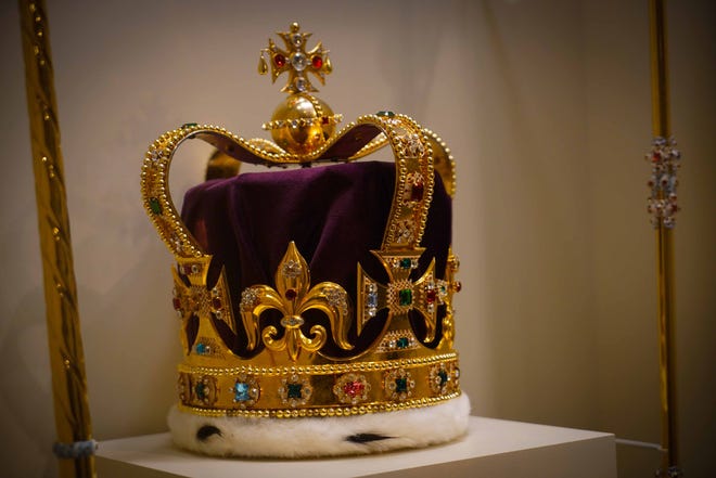 The crown worn by Queen Elizabeth during her coronation is among the costume pieces on display in Winterthur Museum's 'Costuming The Crown' exhibit.