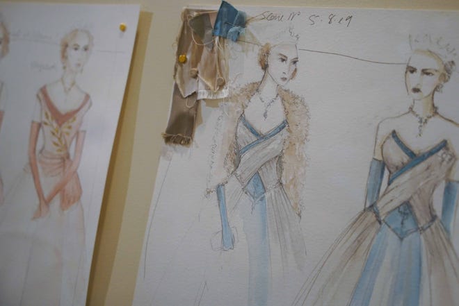 Costume design sketches for 'The Crown' are among the items on display in Winterthur Museum's 'Costuming The Crown' exhibit.