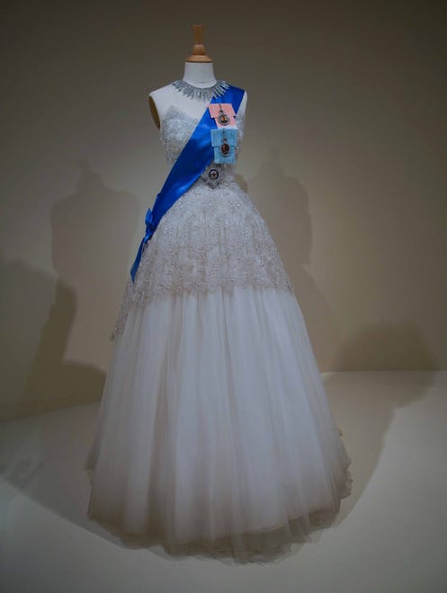This faithfully recreated gown of Queen Elizabeth's is shown in the area of Winterthur Museum's 'Costuming The Crown' exhibit that talks about how the royals branded themselves in public.