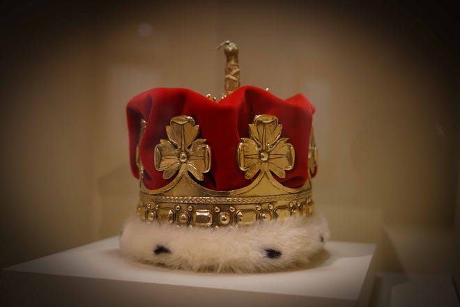 This crown worn by Matt Smith as Prince Philip in 'The Crown' television series is among the items in Winterthur Museum's 'Costuming The Crown' exhibit.