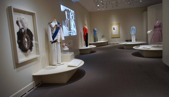 This room at Winterthur Museum;s 'Costuming The Crown' is devoted to faithfully reproduced outfits worn in public by the royal family in the Netflix series 'The Crown.'