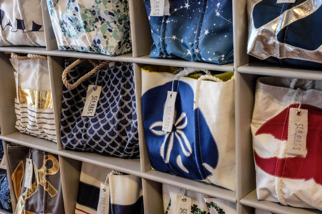 Many of the designs for a handcrafted Sea Bags product are nautical, from lighthouses and anchors to mermaid tails and whales.