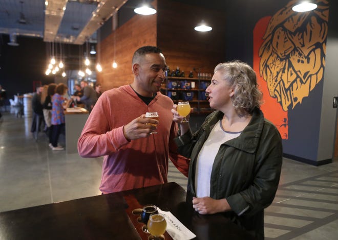 Husband and wife Rick Ortiz and Jessica Knowlton of Newark make a first-time visit to Autumn Arch Beer Project, the Glasgow brewery that opened in early April.